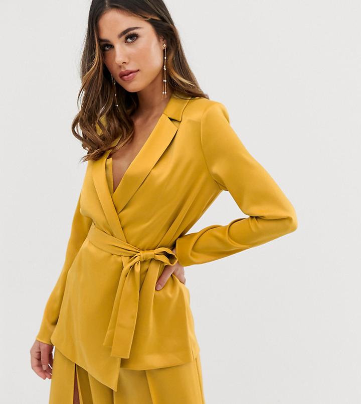 Asos Design Satin Tailored Soft Jacket Two-piece - Gold