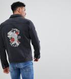 Liquor N Poker Embroidered Koi And Crane Denim Jacket - Black