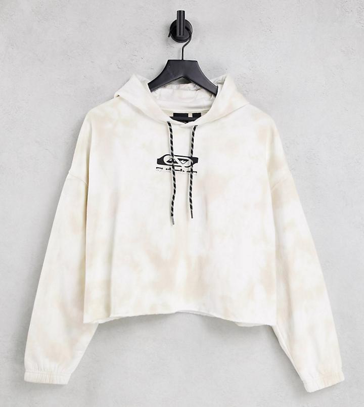 Quiksilver Logo Tie Dye Cropped Hoodie In Beige Exclusive At Asos-neutral