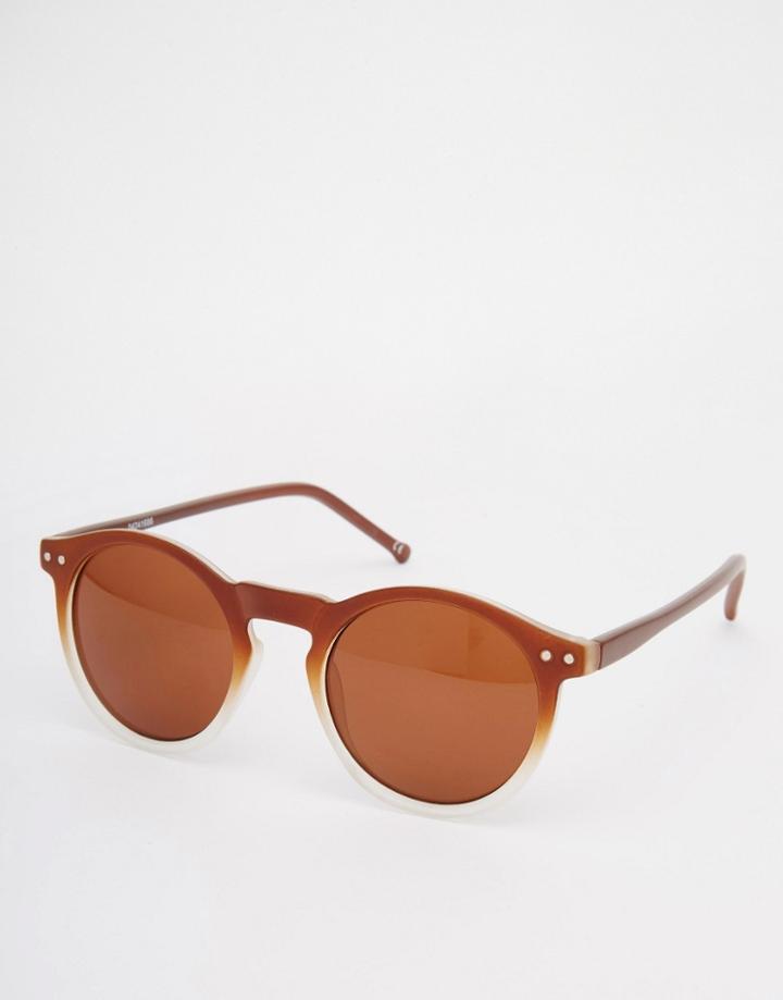 Asos Round Sunglasses In Brown Frosted Fade - Brown