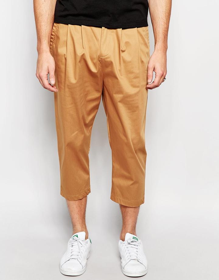 Asos Drop Crotch Pants In Cropped Length Camel - Camel
