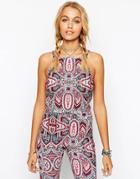 Asos Festival Crop Top In Crepe And Boho Print - Multi