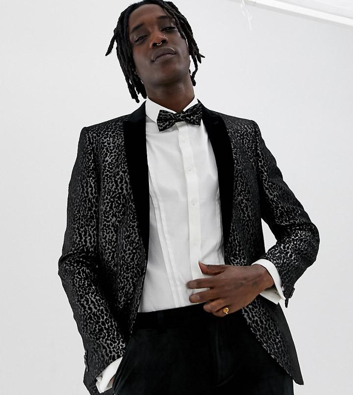 Heart & Dagger Skinny Fit Blazer In Black Leopard Print - Black