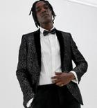 Heart & Dagger Skinny Fit Blazer In Black Leopard Print - Black