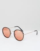 Asos Round Sunglasses With Metal Nose Bridge And 70s Orange Colored Lens - Black
