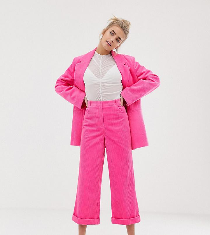 Collusion Jumbo Cord Wide Leg Tailored Pants - Pink