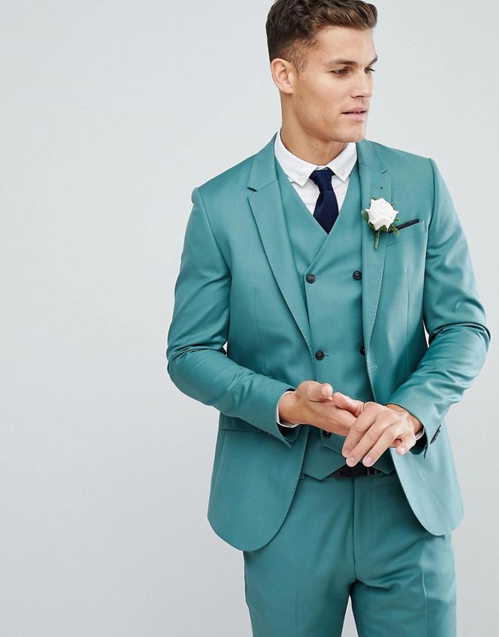 Asos Wedding Slim Suit Jacket In Pine Green 100% Wool