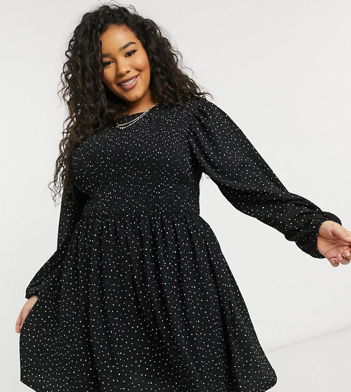 Simply Be Skater Dress In Black Polka Dot