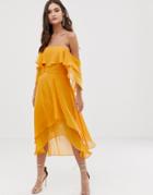 Asos Design Soft Layered Bandeau Midi Dress-orange