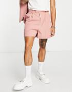 Asos Design Wide Shorts In Micro Seersucker In Pink
