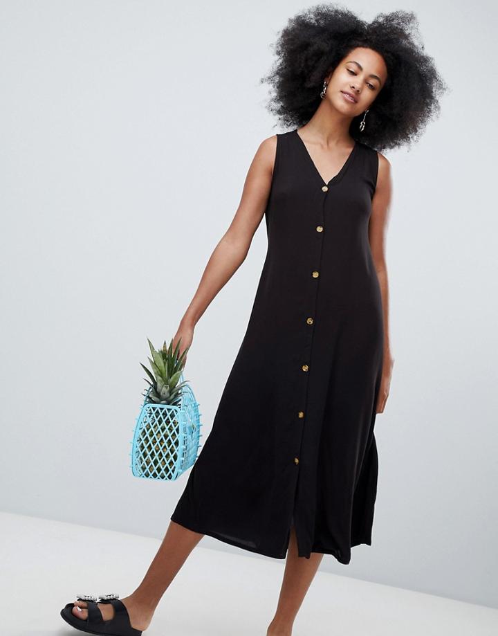 Monki Button Front Midi Dress - Black