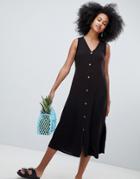Monki Button Front Midi Dress - Black