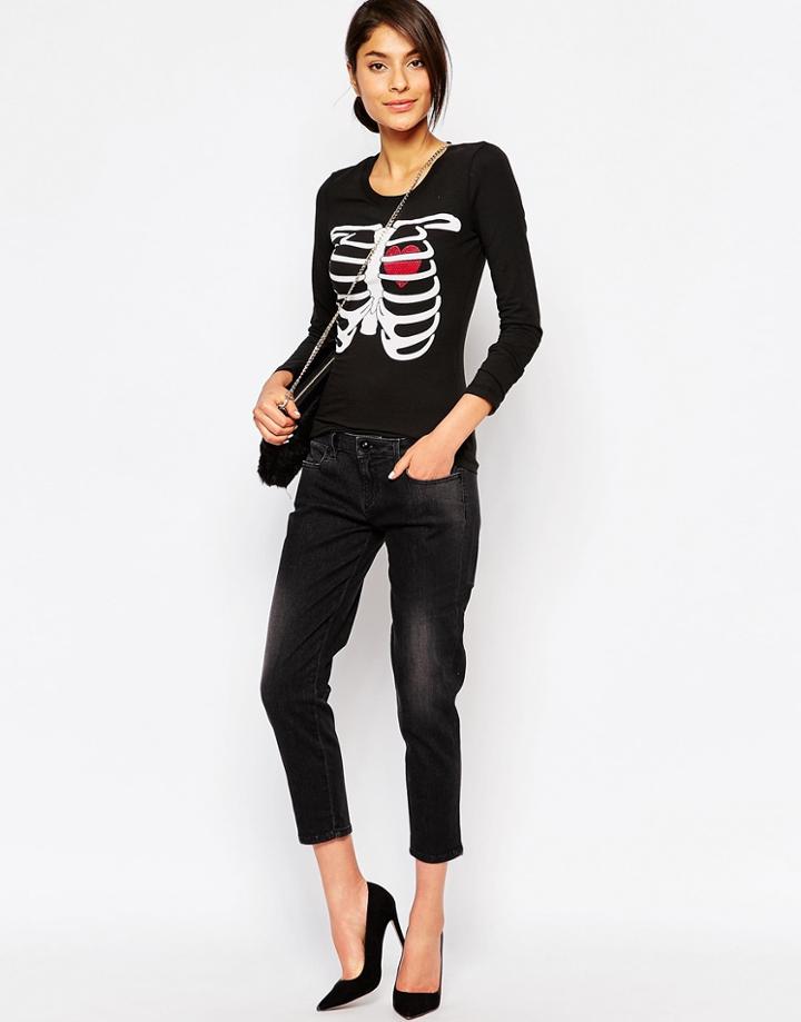 Love Moschino Skinny Jeans With Lace Cross Inserts - Black Wash