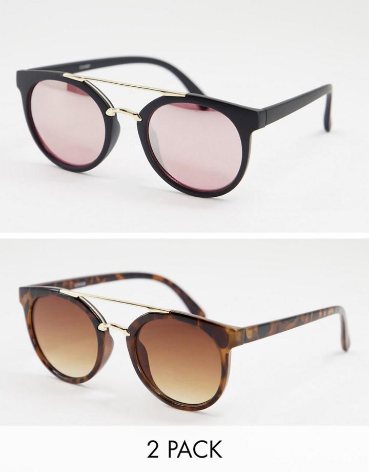 Madein. 2 Pack Double Brow Sunglasses-multi