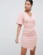 Asos Design Wrap Mini Dress With Mesh Back-pink