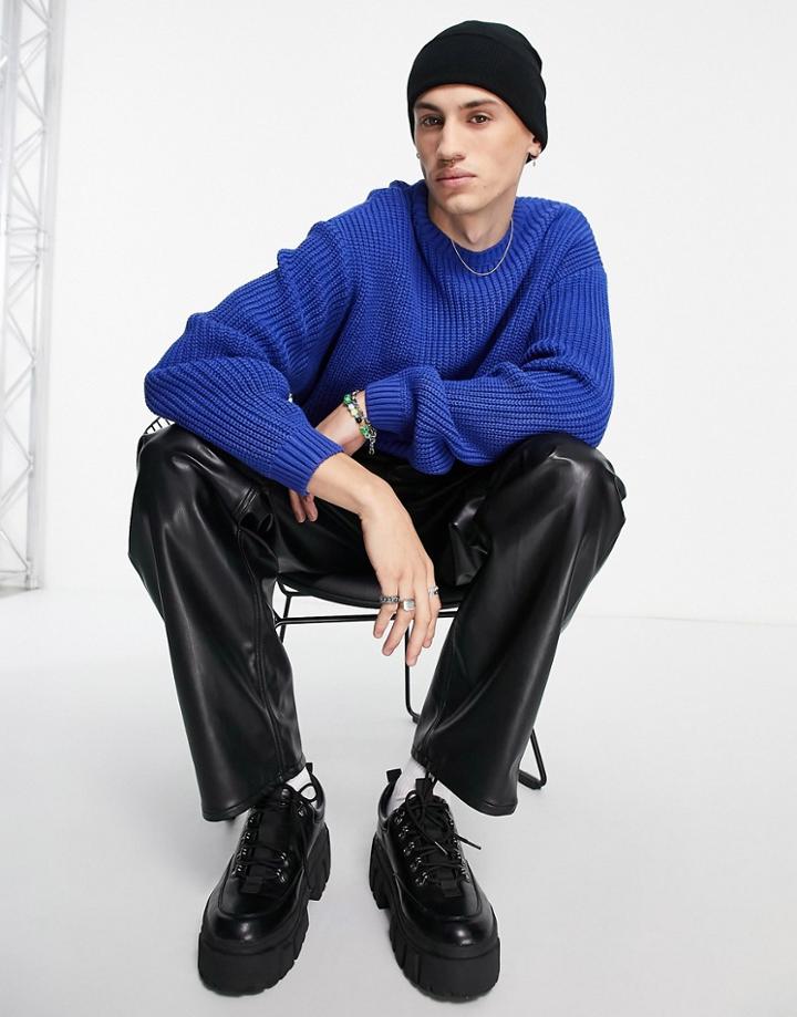 Asos Design Oversized Fisherman Rib Sweater In Cobalt-blues