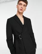 Asos Design Skinny Belted Suit Jacket In Black