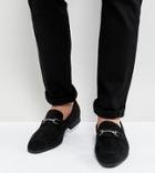 Asos Wide Fit Loafers In Black Faux Suede With Snaffle Detail - Black