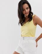 Esprit Ribbed Tie Shoulder Top In Yellow