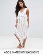 Asos Maternity Dress With Double Layer In Stripe - White
