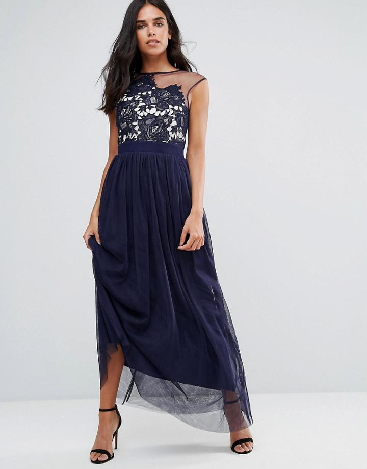 Little Mistress Crochet And Sheer Maxi Dress - Navy