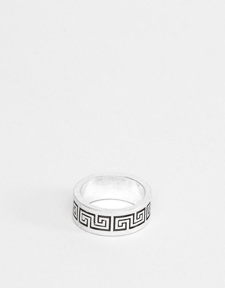 Asos Design Band Ring With Column Emboss In Burnished Silver Tone