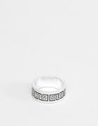 Asos Design Band Ring With Column Emboss In Burnished Silver Tone