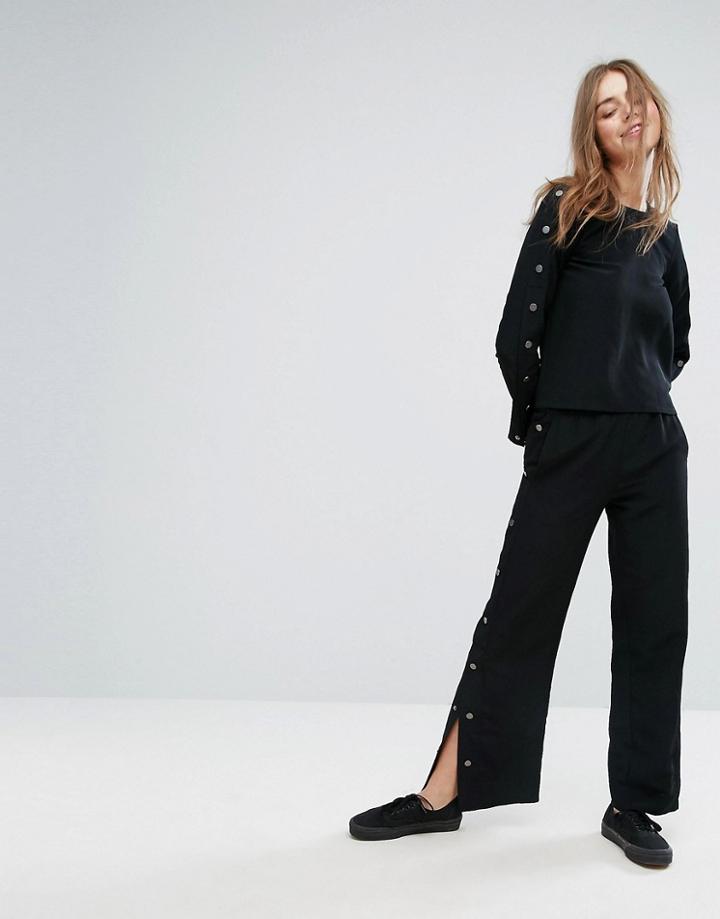 Monki Side Popper Relaxed Pants - Black
