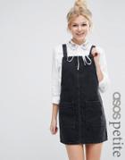 Asos Petite Denim Mini Pinafore In Washed Black - Black