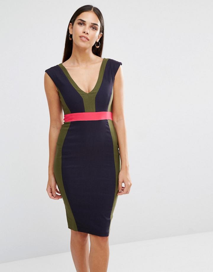 Vesper Color Block Pencil Dress - Navy