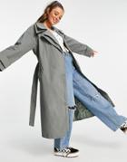 Asos Design Double Layer Trench Coat In Charcoal-grey