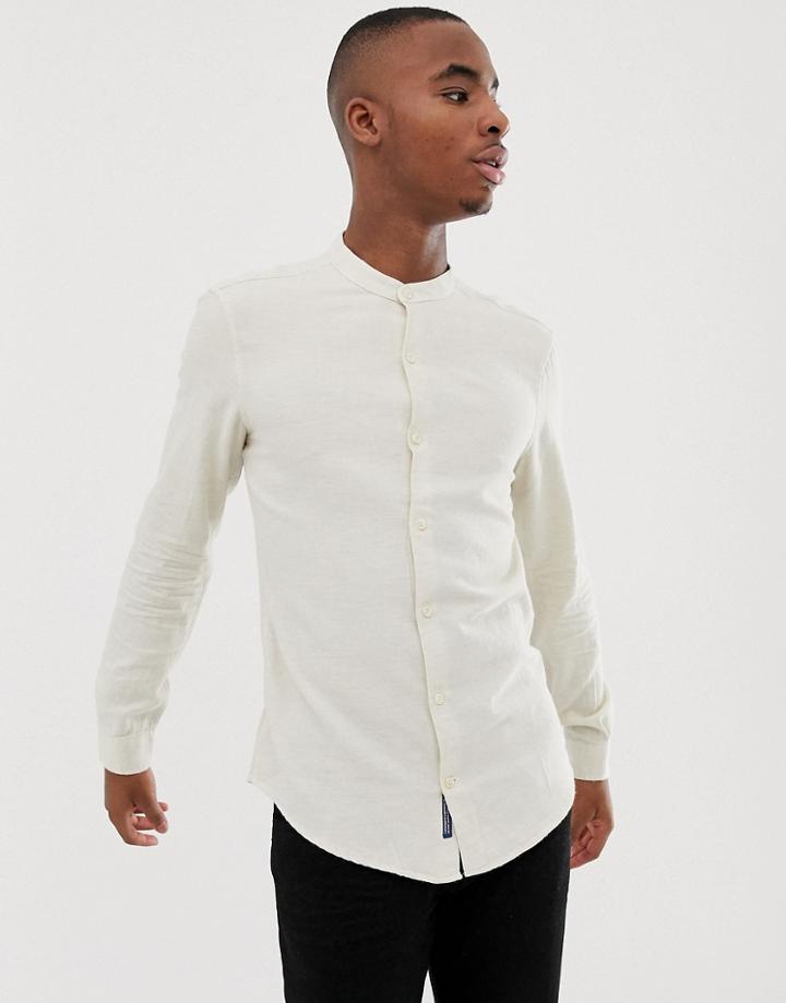 Pull & Bear Shirt With Granddad Collar Shirt In Tan - Tan