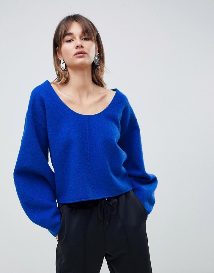 Asos White Boiled Wool Banana Sleeve Knit Sweater-multi