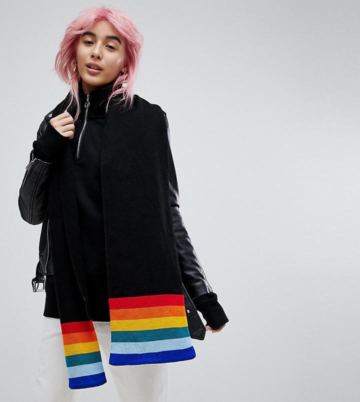 E.l.k Knitted Scarf With Rainbow Detail - Black