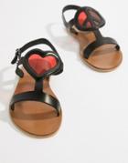 Love Moschino Heart Flat Sandals - Black