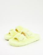 Simmi London Lotus Fluffy Buckle Slippers In Yellow