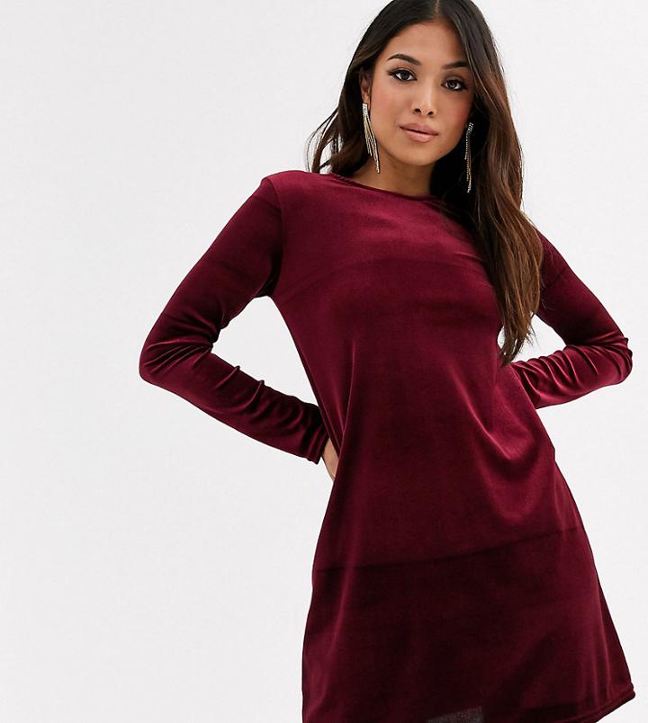 Tfnc Petite Velvet Mini Swing Dress In Burgundy-red