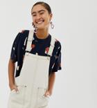 Monki Overall Dress In Cream With Contrast Stitching - White