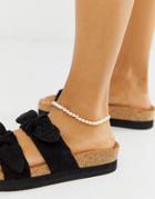 Asos Design Anklet In Mini Faux Freshwater Pearls In Gold Tone