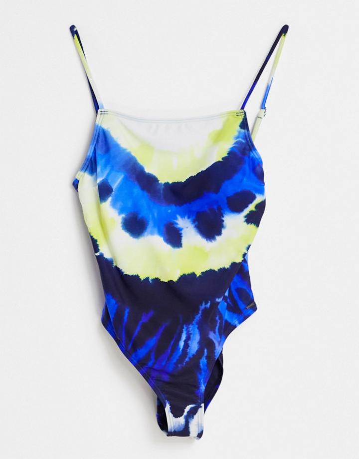 Superdry Era Square Neck Tie Dye Swimsuit In Blue-blues