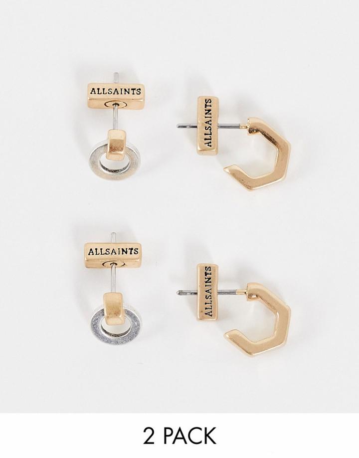 Allsaints 2 Pack Stud Earrings In Brass With Gold And Silver Finish