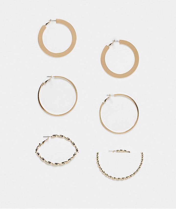 Topshop Oversized 3 X Multipack Tubular Hoop Earrings In Gold