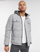 Jack & Jones Core Puffer Jacket With Hood In Light Gray-grey