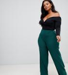 Prettylittlething Plus Wide Leg Pants In Green - Green
