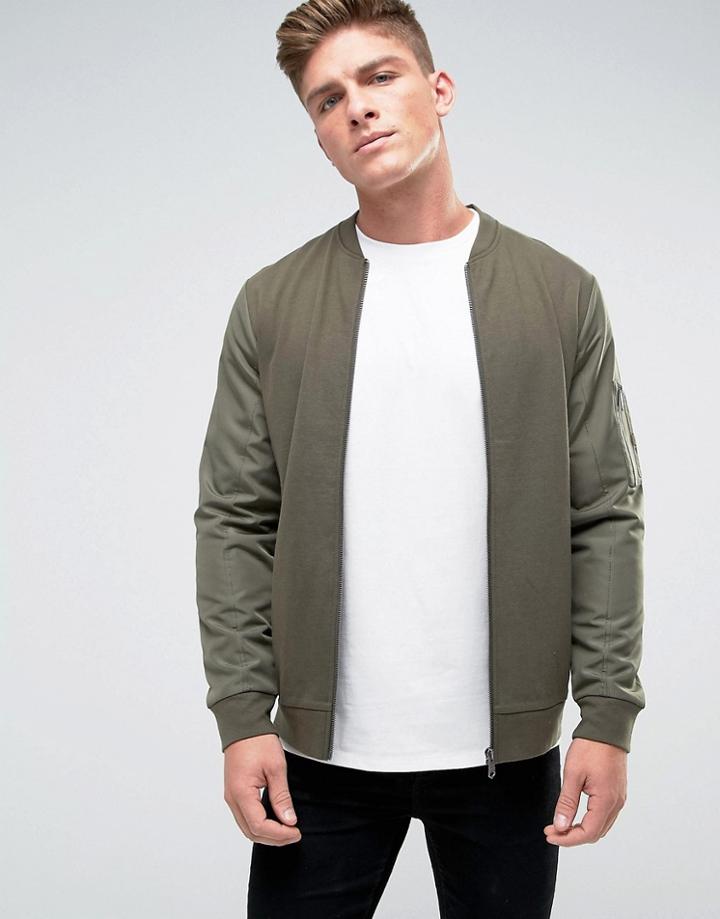 Threadbare Contrast Sleeve Bomber Sweat - Black