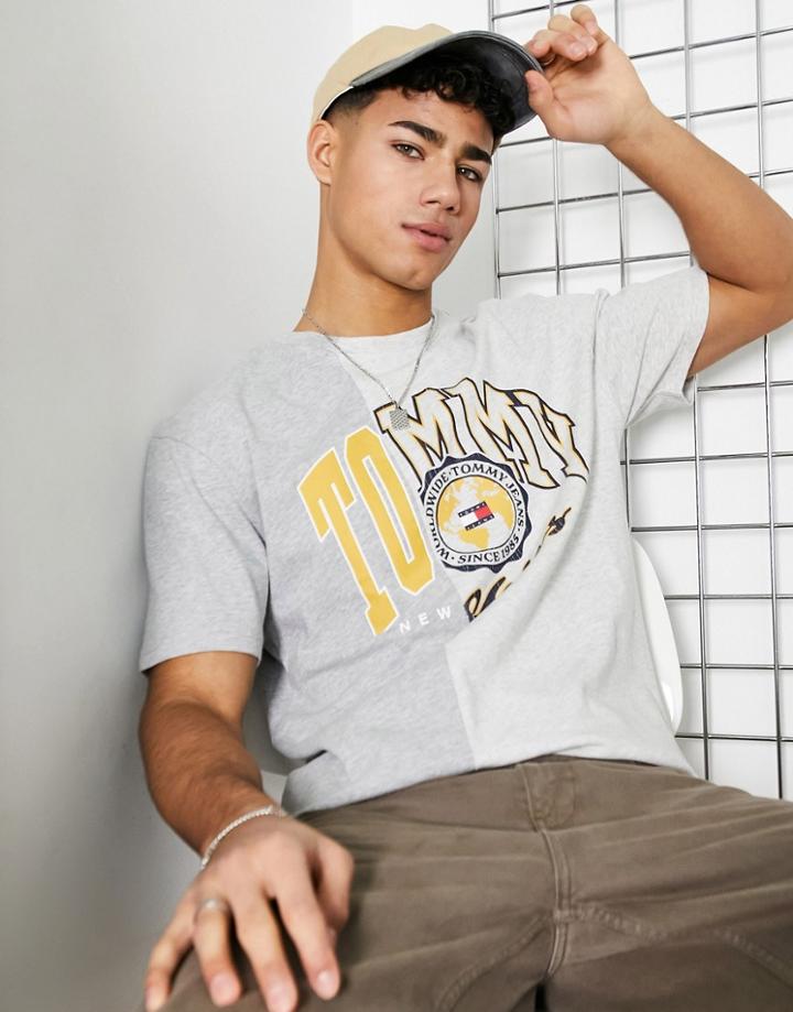 Tommy Jeans Cut-and-sew College Logo T-shirt Classic Fit In Gray Heather