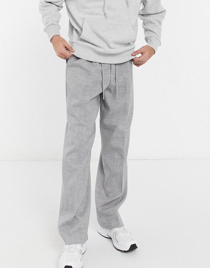 Asos Design Wide Leg Casual Pants In Gray Crosshatch-grey