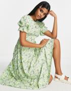 Influence Open Back Midi Dress In Green Floral