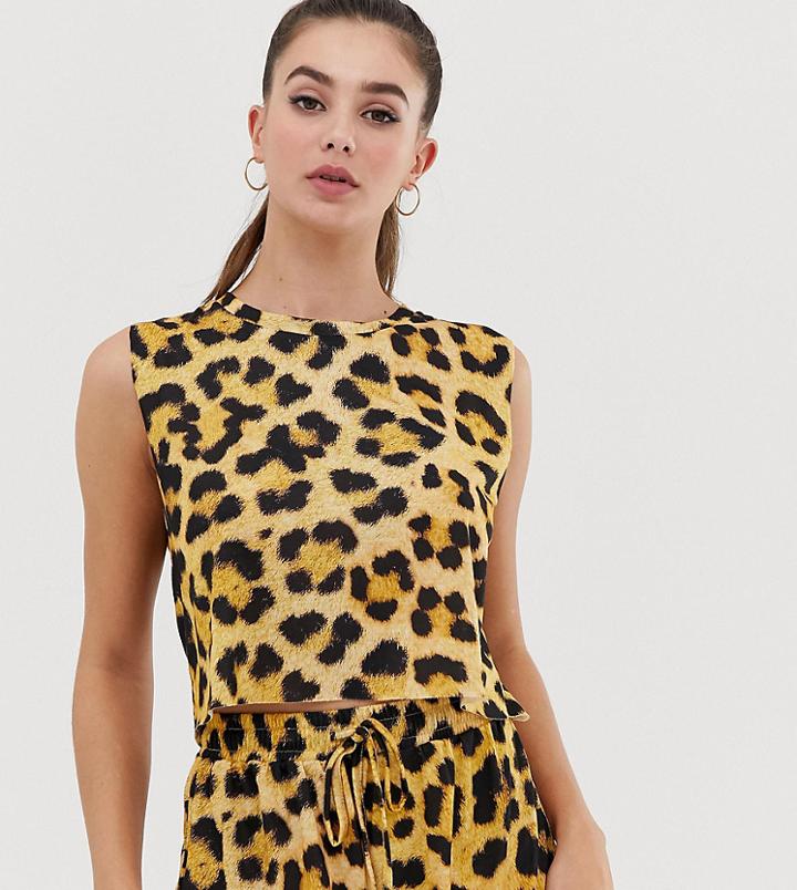 Asos Design Tall Animal Print Jersey Beach Crop Top Two-piece - Multi