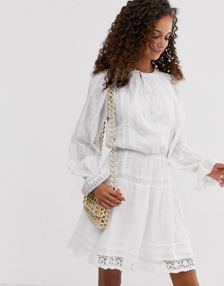 Asos Design Lace Insert Mini Skater Dress - White